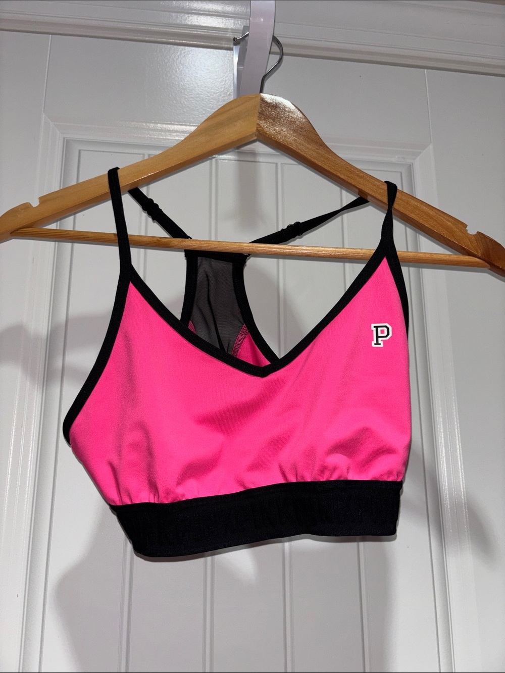 Pink Sports Bralette with Black Trim
